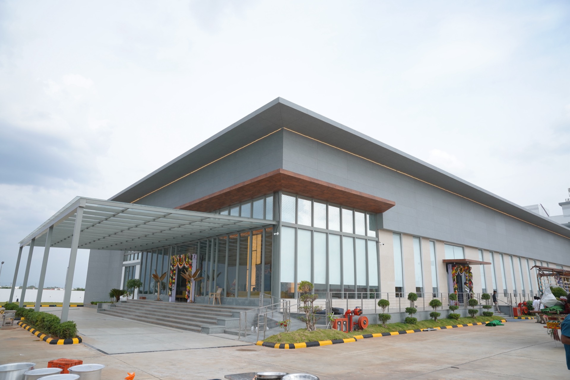 The glass-fronted entrance façade of GVSR Convention